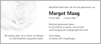 Anzeige von Margot Maag von Reutlinger Generalanzeiger