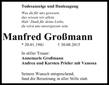 Anzeige von Manfred Großmann von Reutlinger Generalanzeiger