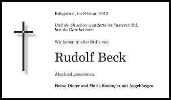 Anzeige von Rudolf Beck von Reutlinger Generalanzeiger