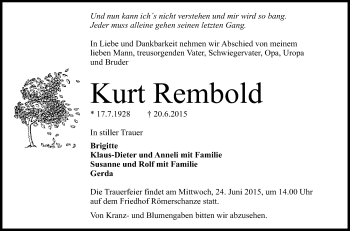 Anzeige von Kurt Rembold von Reutlinger Generalanzeiger