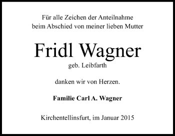 Anzeige von Fridl Wagner von Reutlinger Generalanzeiger