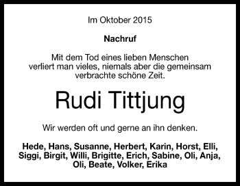 Anzeige von Rudi Tittjung von Reutlinger Generalanzeiger