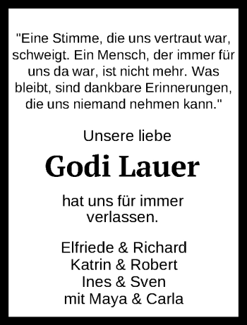 Anzeige von Godi Lauer von Reutlinger Generalanzeiger