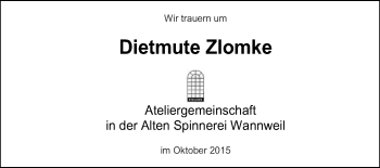 Anzeige von Dietmute Zlomke von Reutlinger Generalanzeiger