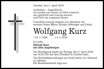 Anzeige von Wolfgang Kurz von Reutlinger Generalanzeiger