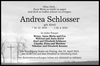 Anzeige von Andrea Schlosser von Reutlinger Generalanzeiger