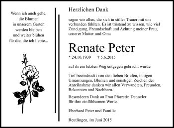 Anzeige von Renate Peter von Reutlinger Generalanzeiger