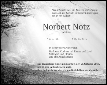 Anzeige von Norbert Notz von Reutlinger Generalanzeiger