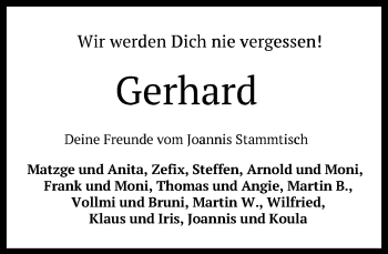 Anzeige von Gerhard  von Reutlinger Generalanzeiger