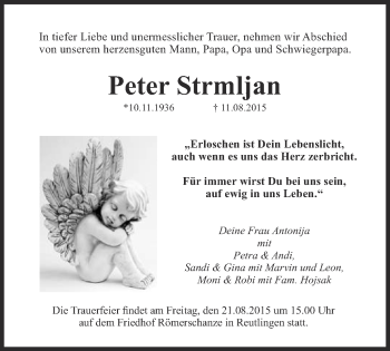 Anzeige von Peter Strmljan von Reutlinger Generalanzeiger
