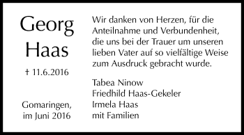 Anzeige von Georg Haas von Reutlinger Generalanzeiger