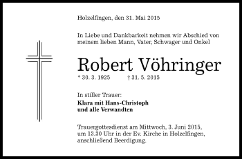 Anzeige von Robert Vöhringer von Reutlinger Generalanzeiger