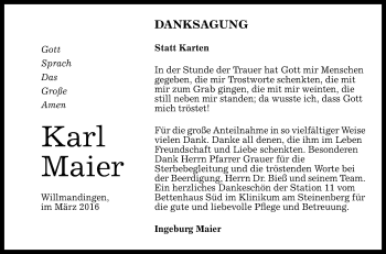 Anzeige von Karl Maier von Reutlinger Generalanzeiger