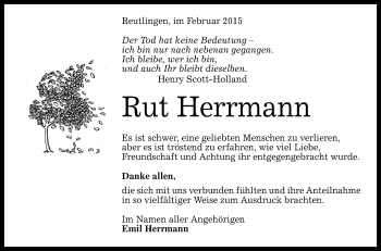 Anzeige von Rut Herrmann von Reutlinger Generalanzeiger