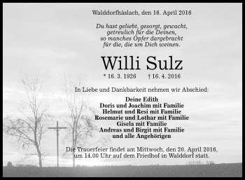 Anzeige von Willi Sulz von Reutlinger Generalanzeiger