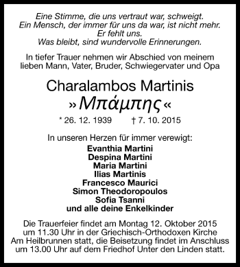 Anzeige von Charalambos Martinis von Reutlinger Generalanzeiger