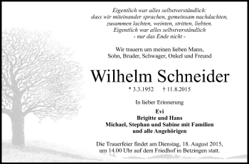 Anzeige von Wilhelm Schneider von Reutlinger Generalanzeiger