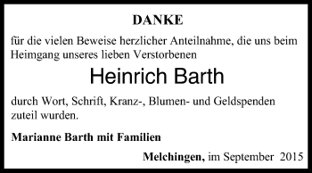 Anzeige von Heinrich Barth von Reutlinger Generalanzeiger