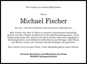 Anzeige von Michael Fischer von Reutlinger Generalanzeiger