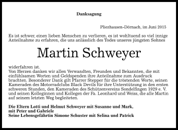 Anzeige von Martin Schweyer von Reutlinger Generalanzeiger