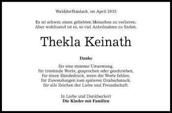 Anzeige von Thekla Keinath von Reutlinger Generalanzeiger