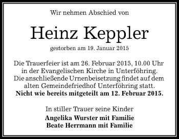 Anzeige von Heinz Keppler von Reutlinger Generalanzeiger