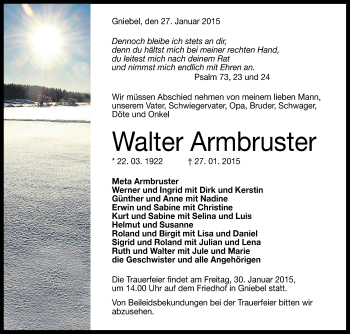 Anzeige von Walter Armbruster von Reutlinger Generalanzeiger