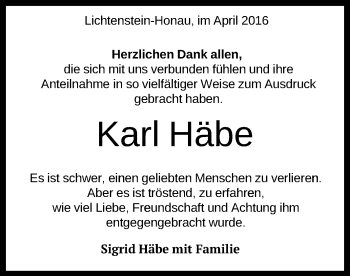 Anzeige von Karl Häbe von Reutlinger Generalanzeiger