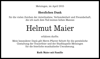 Anzeige von Helmut Maier von Reutlinger Generalanzeiger