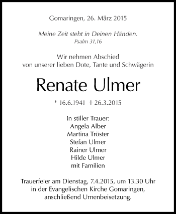 Anzeige von Renate Ulmer von Reutlinger Generalanzeiger