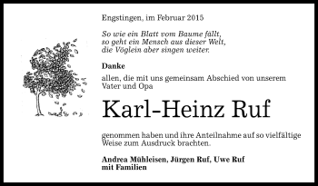 Anzeige von ZKarl-Heinz Ruf von Reutlinger Generalanzeiger
