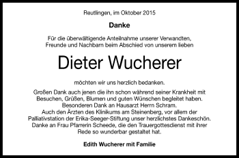 Anzeige von Dieter Wucherer von Reutlinger Generalanzeiger