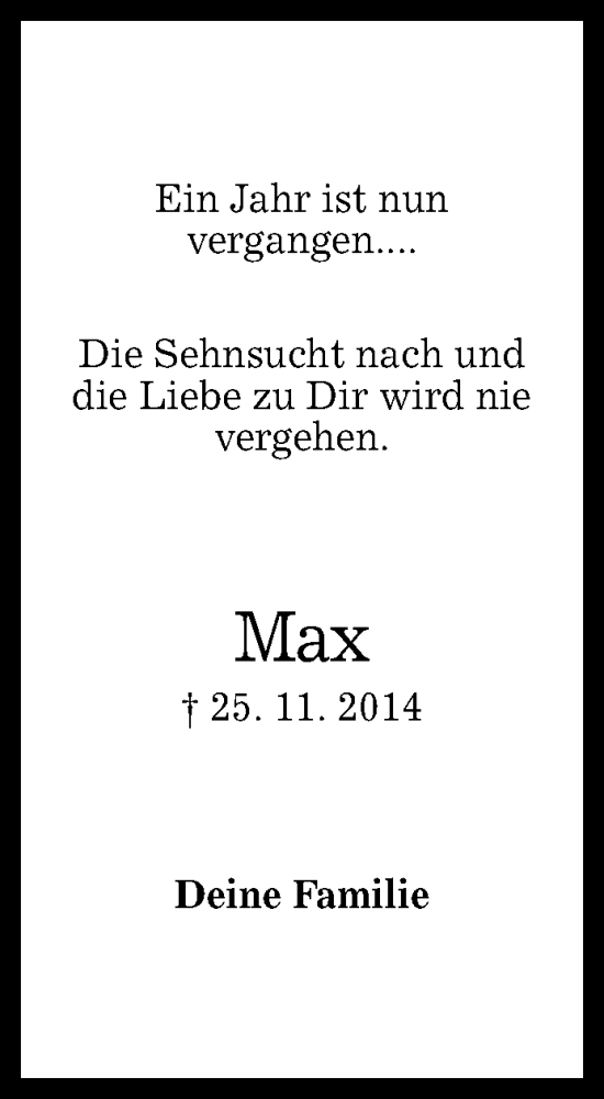  Traueranzeige für Max Mayer vom 25.11.2015 aus Reutlinger Generalanzeiger