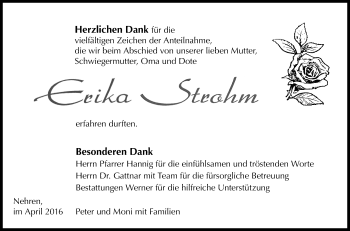 Anzeige von Erika Strohm von Reutlinger Generalanzeiger