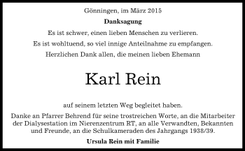 Anzeige von Karl Rein von Reutlinger Generalanzeiger