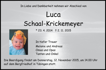 Anzeige von Luca Schaal-Krickemeyer von Reutlinger Generalanzeiger