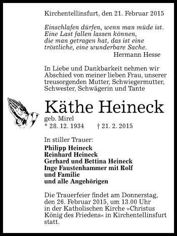 Anzeige von Käthe Heineck von Reutlinger Generalanzeiger