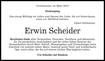 Anzeige von Erwin Scheider von Reutlinger Generalanzeiger