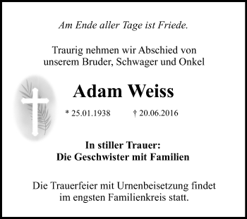 Anzeige von Adam Weiss von Reutlinger Generalanzeiger