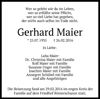 Anzeige von Gerhard Maier von Reutlinger Generalanzeiger