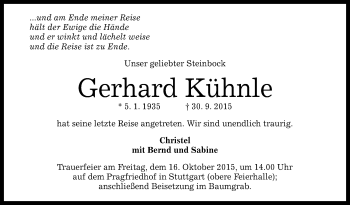 Anzeige von Gerhard Kühnle von Reutlinger Generalanzeiger