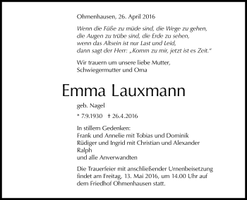 Anzeige von Emma Lauxmann von Reutlinger Generalanzeiger