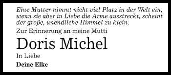 Anzeige von Doris Michel von Reutlinger Generalanzeiger