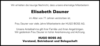 Anzeige von Elisabeth Dauner von Reutlinger Generalanzeiger