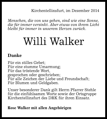 Anzeige von Willi Walker von Reutlinger Generalanzeiger