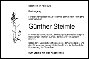 Anzeige von Günther Steimle von Reutlinger Generalanzeiger