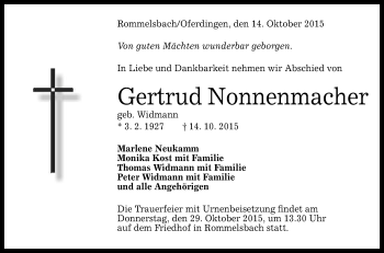 Anzeige von Gertrud Nonnenmacher von Reutlinger Generalanzeiger