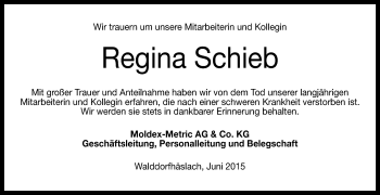 Anzeige von Regina Schieb von Reutlinger Generalanzeiger