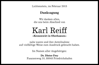 Anzeige von Karl Reiff von Reutlinger Generalanzeiger