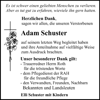 Anzeige von Adam Schuster von Reutlinger Generalanzeiger